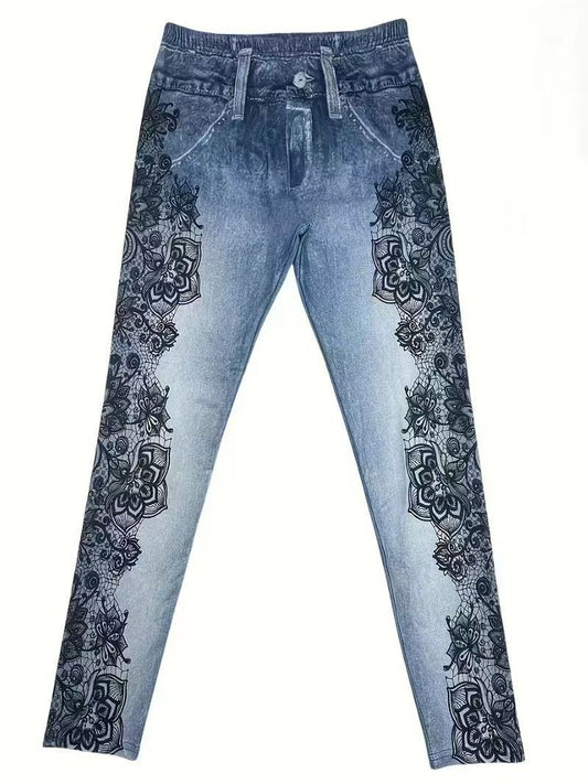 High-waisted casual printed jeans