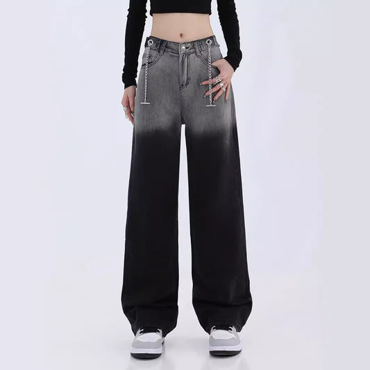 Gradually darkening black jeans for women